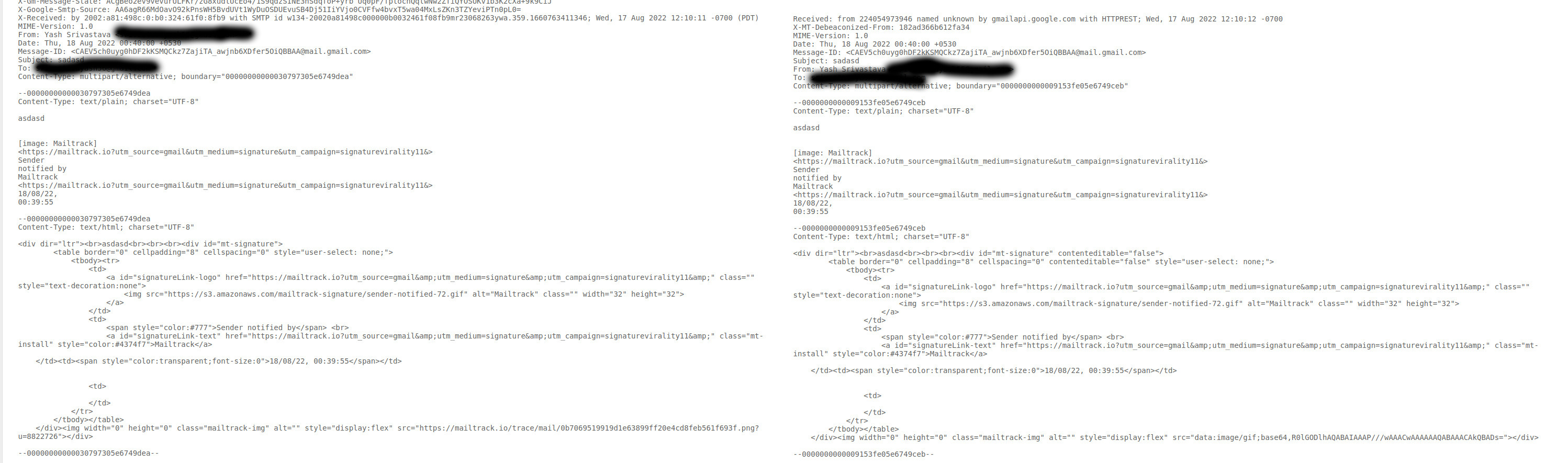 Comparing eml files for mails in Sent and Inbox